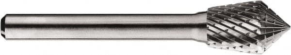 SGS Pro - 1/2" Cut Diam, 1/4" Shank Diam, Inverted Cone Head Double Cut Burr - Carbide, Point End, 3/4" LOC, 3/4" OAL - Americas Industrial Supply