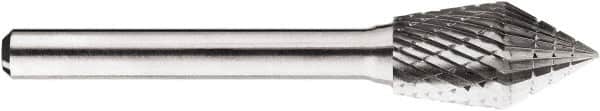 SGS Pro - 1/2" Cut Diam, 1/4" Shank Diam, Cone Head Double Cut Burr - Carbide, Point End, 7/8" LOC, 7/8" OAL - Americas Industrial Supply