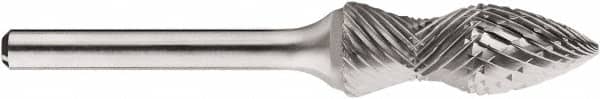 SGS Pro - 1/2" Cut Diam, 1/4" Shank Diam, Tree Head Double Cut Burr - Carbide, Point End, 1-1/4" LOC, 1-1/4" OAL - Americas Industrial Supply