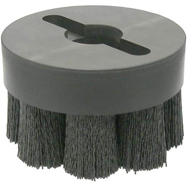 Weiler - 4" 120 Grit Ceramic Crimped Disc Brush - Fine Grade, Drive Arbor Connector, 1-1/2" Trim Length, 1-1/4" Arbor Hole - Americas Industrial Supply