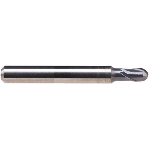 Emuge - 1/64" Diam, 1/32" LOC, 2 Flute Solid Carbide Ball End Mill - TiAlN Finish, Single End, 2" OAL, 1/4" Shank Diam, Ball Flute - Americas Industrial Supply