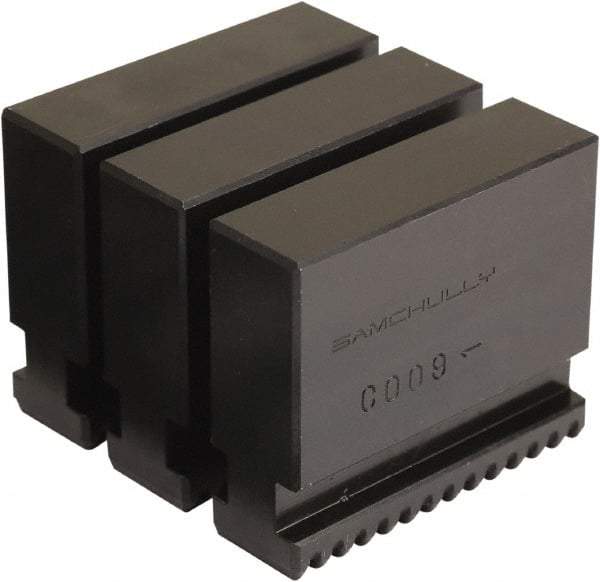 Samchully - 215mm Max Chuck Capacity, Tongue & Groove Interface, Square Soft Lathe Chuck Jaw - 3 Jaw, Steel, 85mm Long, 22mm Wide, 65mm High - Americas Industrial Supply