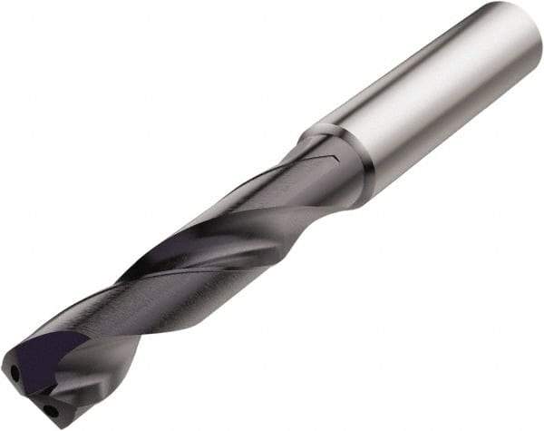 Seco - 14.7mm 140° Spiral Flute Solid Carbide Screw Machine Drill Bit - TiAlN Finish, Right Hand Cut, 65mm Flute Length, 115mm OAL, Conical Point, Straight Shank, Through Coolant - Americas Industrial Supply