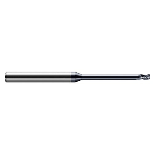 Miniature End Mills - Long Reach, Stub Flute - 0.1250″ (1/8″) Cutter Diameter × 0.0050″ Radius × 0.1870″ (3/16″) Length of Cut × 1.0000″ (1″) Reach Carbide Corner Radius End Mill, 3 Flutes, AlTiN Coated