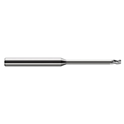 Miniature End Mills - Long Reach, Stub Flute - 0.0780″ (5/64″) Cutter Diameter × 0.0100″ Radius × 0.1170″ Length of Cut × 0.6250″ (5/8″) Reach Carbide Corner Radius End Mill, 3 Flutes - Exact Industrial Supply