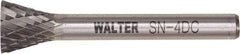 WALTER Surface Technologies - 1/4" Cut Diam, 1/4" Shank Diam, Inverted Cone Head Double Cut Burr - Tungsten Carbide, 1" LOC, 4" OAL - Americas Industrial Supply