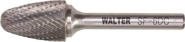 WALTER Surface Technologies - 5/8" Cut Diam, 1/4" Shank Diam, Tree Head Double Cut Burr - Tungsten Carbide, 1" LOC, 4" OAL - Americas Industrial Supply