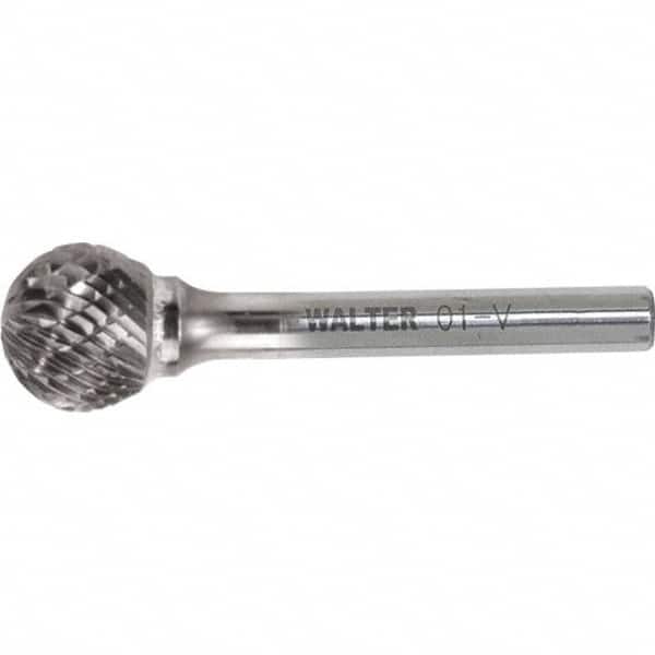 WALTER Surface Technologies - 1/2" Cut Diam, 1/4" Shank Diam, Ball Head Single Cut Burr - Tungsten Carbide, 1/2" LOC, 4-1/2" OAL - Americas Industrial Supply