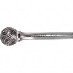 WALTER Surface Technologies - 1/2" Cut Diam, 1/4" Shank Diam, Ball Head Single Cut Burr - Tungsten Carbide, 1/2" LOC, 4-1/2" OAL - Americas Industrial Supply
