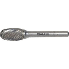 WALTER Surface Technologies - 1/2" Cut Diam, 1/4" Shank Diam, Egg Head Single Cut Burr - Tungsten Carbide, 7/8" LOC, 4-7/8" OAL - Americas Industrial Supply