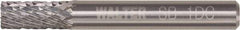 WALTER Surface Technologies - 1/4" Cut Diam, 1/4" Shank Diam, Cylinder Head Double Cut Burr - Tungsten Carbide, 5/8" LOC, 3-5/8" OAL - Americas Industrial Supply
