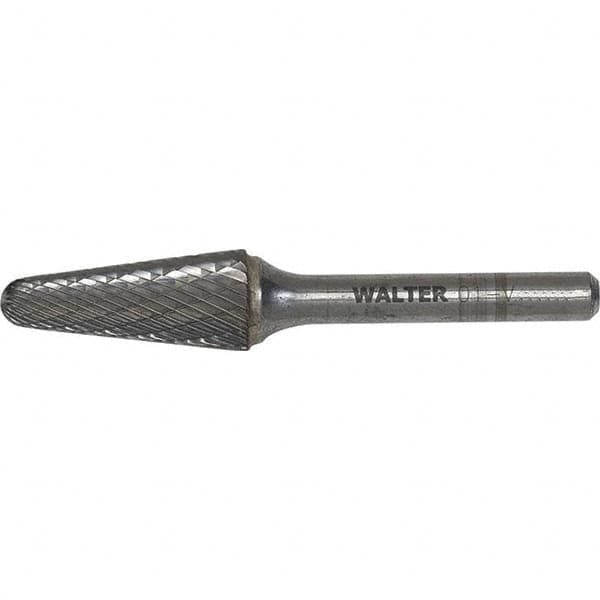 WALTER Surface Technologies - 1-1/2" Cut Diam, 1/4" Shank Diam, Cone Head Single Cut Burr - Tungsten Carbide, 1-1/8" LOC, 5-5/8" OAL - Americas Industrial Supply