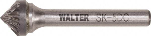 WALTER Surface Technologies - 1/2" Cut Diam, 1/4" Shank Diam, Cone Head Double Cut Burr - Tungsten Carbide, 1/4" LOC, 4-1/4" OAL - Americas Industrial Supply