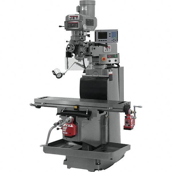 Jet - 54" Table Width x 12" Table Length, Variable Speed Pulley Control, 3 Phase Knee Milling Machine - R8 Spindle Taper, 5 hp - Americas Industrial Supply