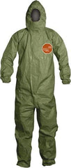 Dupont - Size M Hazmat Chemical Resistant General Purpose Coveralls - Green, Zipper Closure, Elastic Cuffs, Elastic Ankles, Taped Seams - Americas Industrial Supply