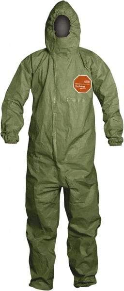 Dupont - Size S Hazmat Chemical Resistant General Purpose Coveralls - Green, Zipper Closure, Elastic Cuffs, Elastic Ankles, Taped Seams - Americas Industrial Supply