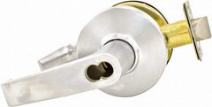 Stanley - Grade 1 Storeroom Lever Lockset for 1-3/4 to 2-1/4" Thick Doors - 2-3/4" Back Set, Small Format I/C Less Cylinder, Zinc Alloy with Brass Trim, Satin Chrome Finish - Americas Industrial Supply