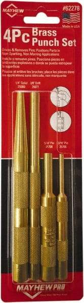 Mayhew - 4 Piece, 3/16 to 3/8", Assorted Brass Punch Kit - Round Shank, Brass, Comes in Carded - Americas Industrial Supply