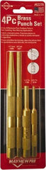 Mayhew - 4 Piece, 3/16 to 3/8", Assorted Brass Punch Kit - Round Shank, Brass, Comes in Carded - Americas Industrial Supply