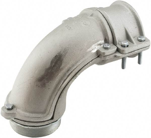 Hubbell-Raco - 4" Trade, Malleable Iron Squeeze Clamp Angled FMC Conduit Connector - Americas Industrial Supply