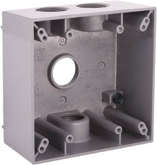 Hubbell-Raco - 2 Gang, (4) 3/4" Knockouts, Aluminum Square Device Box - 4-1/2" Overall Height x 2-1/4" Overall Depth, Weather Resistant - Americas Industrial Supply