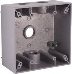 Hubbell-Raco - 2 Gang, (4) 1/2" Knockouts, Aluminum Square Device Box - 4-1/2" Overall Height x 2-1/4" Overall Depth, Weather Resistant - Americas Industrial Supply