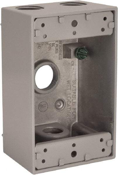 Hubbell-Raco - 1 Gang, (4) 1/2" Knockouts, Aluminum Rectangle Device Box - 4-1/2" Overall Height x 2" Overall Depth, Weather Resistant - Americas Industrial Supply