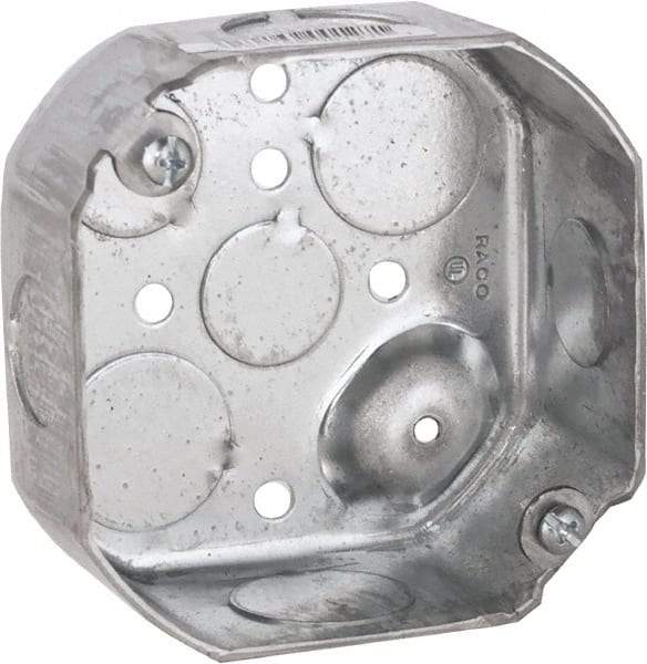 Hubbell-Raco - 0 Gang, (8) 1/2 & 3/4" Knockouts, Steel Octagon Outlet Box - 3-9/16" Overall Height x 3-9/16" Overall Width x 1-9/16" Overall Depth - Americas Industrial Supply