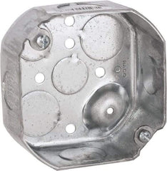 Hubbell-Raco - 0 Gang, (9) 1/2" Knockouts, Steel Octagon Outlet Box - 4" Overall Height x 4" Overall Width x 1-9/16" Overall Depth - Americas Industrial Supply