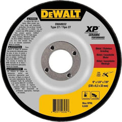 DeWALT - 24 Grit, 9" Wheel Diam, 7/8" Arbor Hole, Type 27 Depressed Center Wheel - Coarse/Medium Grade, Ceramic, N Hardness, 6,600 Max RPM - Americas Industrial Supply