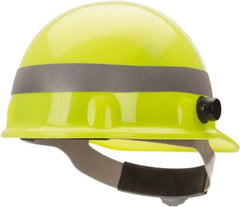 Fibre-Metal - ANSI Type I, Class E Rated, 8-Point, Ratchet Adjustment Hard Hat - One Size Fits Most, Yellow, Standard Brim - Americas Industrial Supply