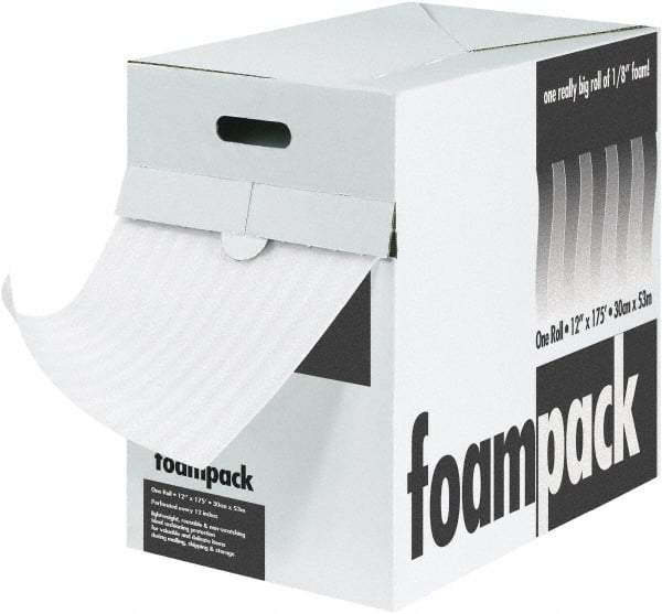 Made in USA - 175' Long x 12" Wide x 1/8" Thick, Polyethylene Foam - White - Americas Industrial Supply