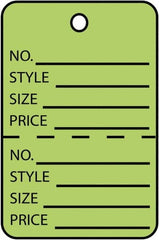Made in USA - 1-3/4" High x 2-7/8" Long, General Information, English Safety & Facility Retail Tag - Green Cardstock - Americas Industrial Supply
