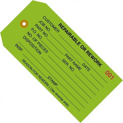 Made in USA - 4-3/4" High x 2-3/8" Long, REPAIRABLE OR REWORK, English Safety & Facility Inspection Tag - Green Cardstock - Americas Industrial Supply