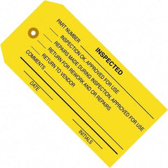 Made in USA - 4-3/4" High x 2-3/8" Long, Inspected, English Safety & Facility Inspection Tag - Yellow Cardstock - Americas Industrial Supply