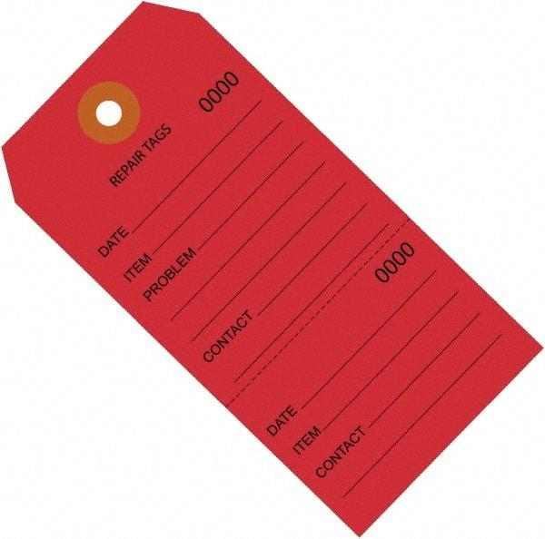 Made in USA - 6-1/4" High x 3-1/8" Long, Repair, English Safety & Facility Inspection Tag - Red Cardstock - Americas Industrial Supply