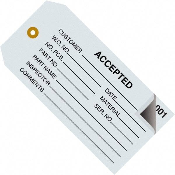 Made in USA - 4-3/4" High x 2-3/8" Long, ACCEPTED, English Safety & Facility Inspection Tag - Blue Cardstock - Americas Industrial Supply