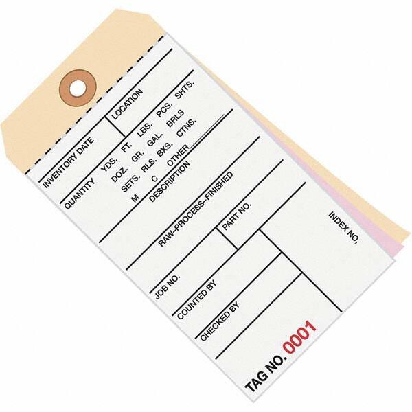 Made in USA - 6-1/4" High x 3-1/8" Long, Inventory, English Safety & Facility Numbered Tag - White & Manila Cardstock - Americas Industrial Supply