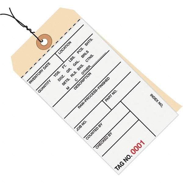 Made in USA - 6-1/4" High x 3-1/8" Long, Inventory, English Safety & Facility Numbered Tag - White & Manila Cardstock - Americas Industrial Supply