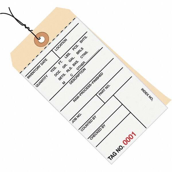 Made in USA - 6-1/4" High x 3-1/8" Long, Inventory, English Safety & Facility Numbered Tag - White & Manila Cardstock - Americas Industrial Supply