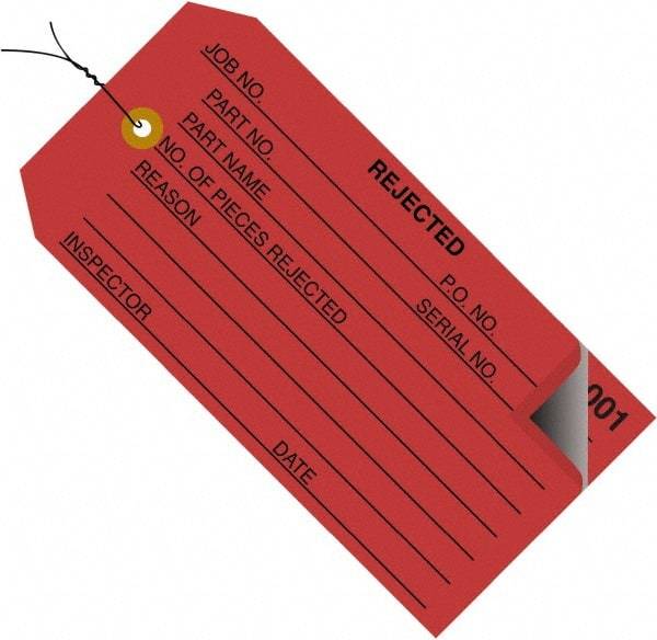 Made in USA - 4-3/4" High x 2-3/8" Long, Inventory, English Safety & Facility Numbered Tag - Red Cardstock - Americas Industrial Supply