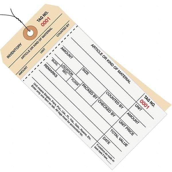 Made in USA - 6-1/4" High x 3-1/8" Long, Inventory, English Safety & Facility Numbered Tag - White & Manila Cardstock - Americas Industrial Supply