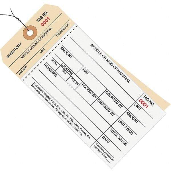 Made in USA - 6-1/4" High x 3-1/8" Long, Inventory, English Safety & Facility Numbered Tag - White & Manila Cardstock - Americas Industrial Supply