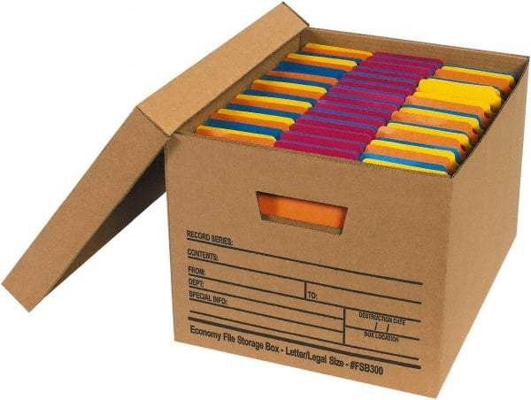 Made in USA - 1 Compartment, 12" Wide x 15" Deep, File Storage Boxes - Corrugated Cardboard, Kraft (Color) - Americas Industrial Supply