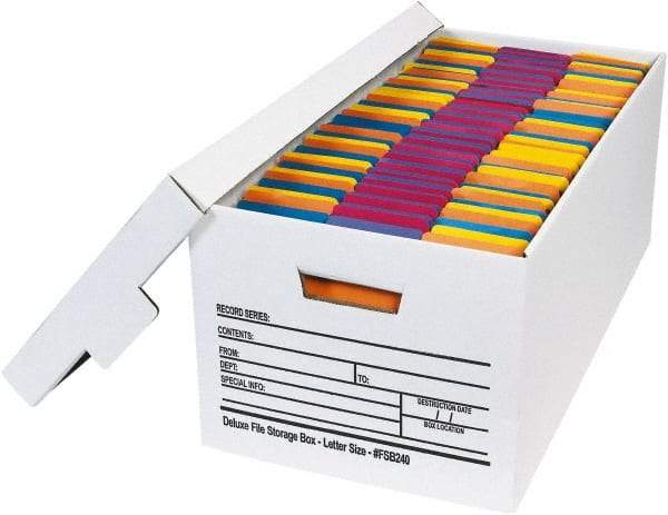 Made in USA - 1 Compartment, 12" Wide x 24" Deep, File Storage Boxes - Corrugated Cardboard, White - Americas Industrial Supply