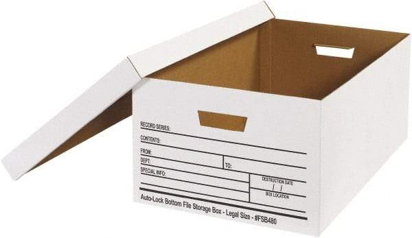 Made in USA - 1 Compartment, 15" Wide x 24" Deep, File Storage Boxes - Corrugated Cardboard, White - Americas Industrial Supply