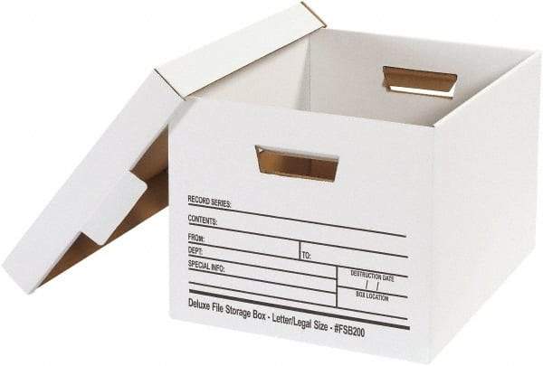 Made in USA - 1 Compartment, 12" Wide x 15" Deep, File Storage Boxes - Corrugated Cardboard, White - Americas Industrial Supply