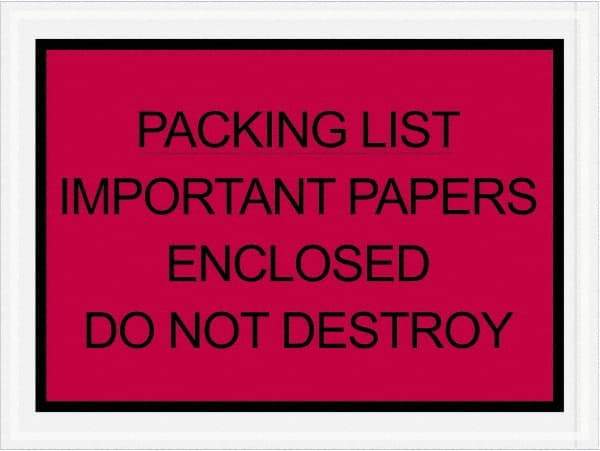 Value Collection - 1,000 Piece, 4-1/2" Long x 6" Wide, Packing List Envelope - Important Papers Enclosed, Red - Americas Industrial Supply