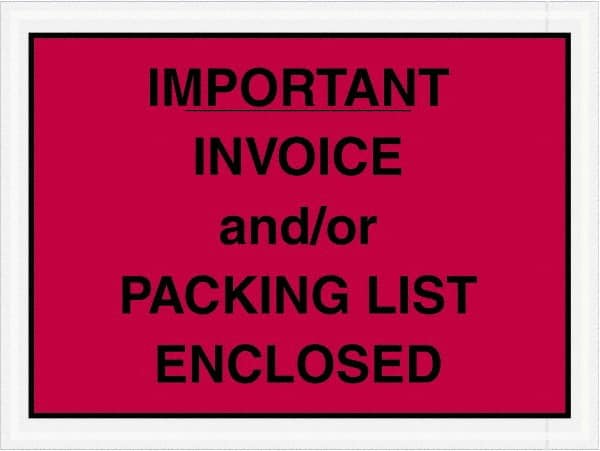 Value Collection - 1,000 Piece, 4-1/2" Long x 6" Wide, Packing List Envelope - Important Invoice and/or Packing List Enclosed, Red - Americas Industrial Supply