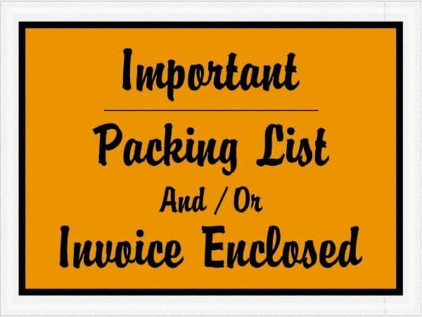 Value Collection - 1,000 Piece, 4-1/2" Long x 6" Wide, Packing List Envelope - Important Packing List And/Or Invoice Enclosed, Orange - Americas Industrial Supply
